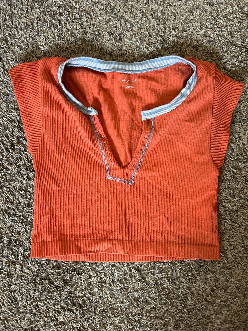 Out From Under Women’s Ribbed Orange Split-Neck Top